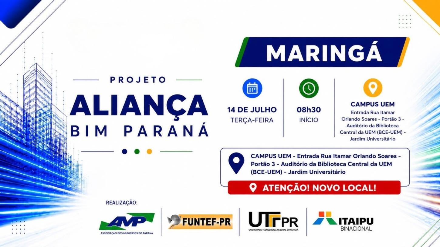 Projeto Aliança BIM Paraná promove reunião técnica com prefeituras da Amusep e Amunpar no dia 14 de julho, em Maringá