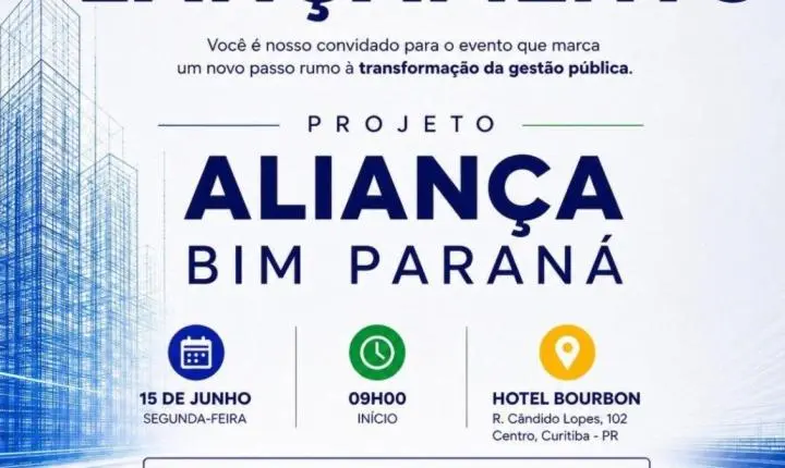 Prefeito e prefeita: participe do lançamento do Programa Aliança Bim Paraná, dia 15/06, às 9h30, no Hotel Bourbon, em Curitiba