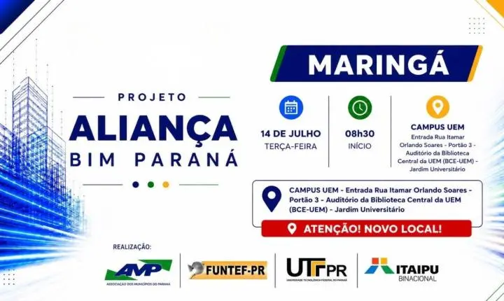 Projeto Aliança BIM Paraná promove reunião técnica com prefeituras da Amusep e Amunpar no dia 14 de julho, em Maringá