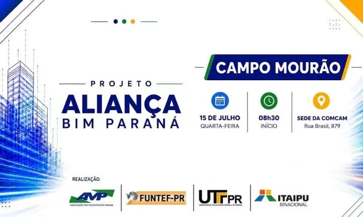 Reunião técnica do Projeto Aliança Bim Paraná com prefeituras da Comcam, Amerios e Amenorte será na quarta-feira, dia 15, em Campo Mourão